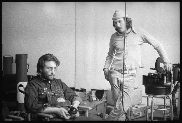 Danny Seymour with his Arriflex and John Lennon / Danny Seymour’s loft, Bowery between Prince Street and Spring, 1970